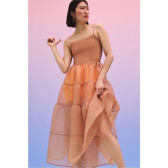 NEW Anthropologie OhSevenDays Reversible Blush Tiered Sheer Midi Dress Small - Picture 4 of 8